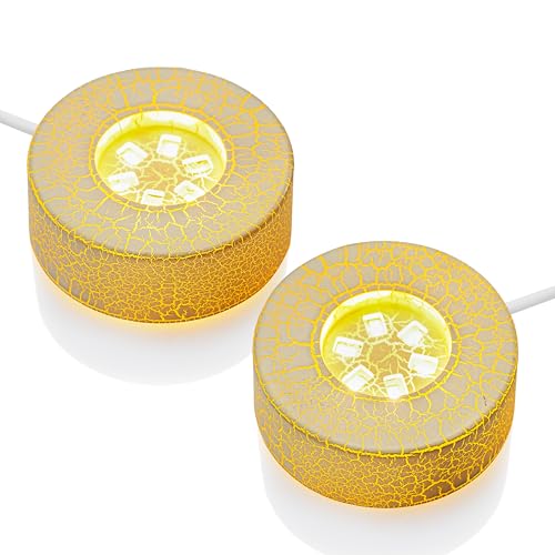 ZEERSHEE 2Pcs Crackle Glaze LED Display Stand for 3D Crystal Glass Resin Art Warm Light Lamp Base for Home Decor