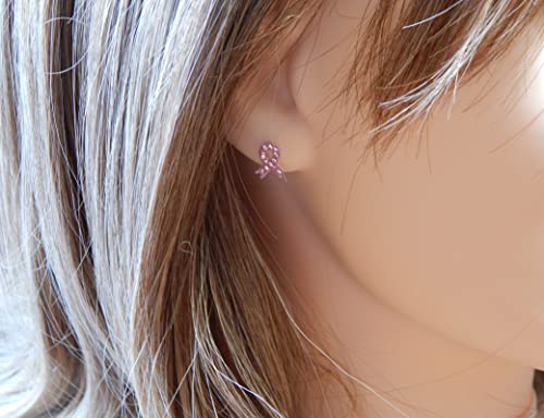 925 Sterling Silver Pink Crystals Breast Cancer Ribbon or Your Choice Colors Stud Earrings2