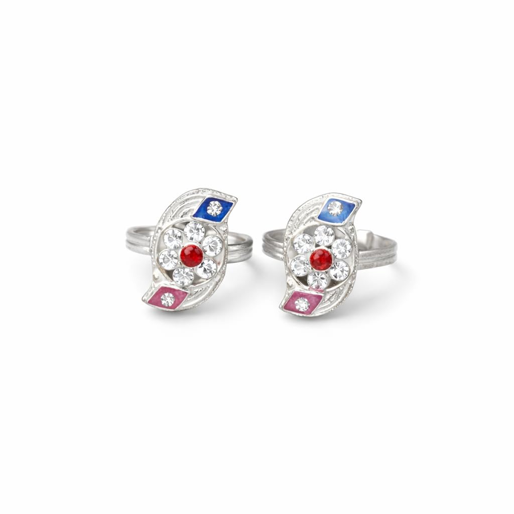 anuradha Plus Jewellery trendy silver finish blue and red stone stud Adjustable feet accessories/Bicchiya/Bichudi/toe ring / 1 pair for women.-picture-40