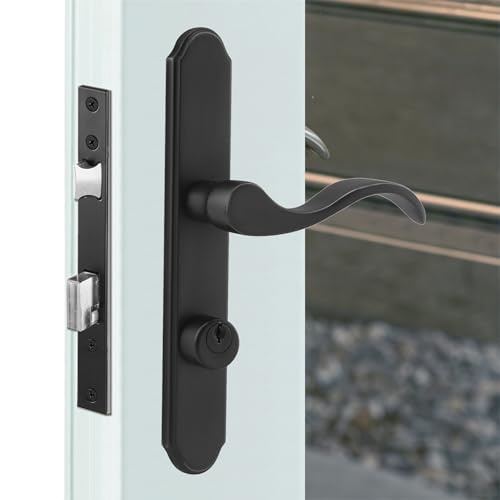 ReigaHood US Flat Slot Storm Door Handle Complete Set Fits for Larson and Wright Screen Door Hardware 2-1/2 Handle PZ 7/8 Backset 7-1/4 Trimplate H.C. Non-Handed Matte Black