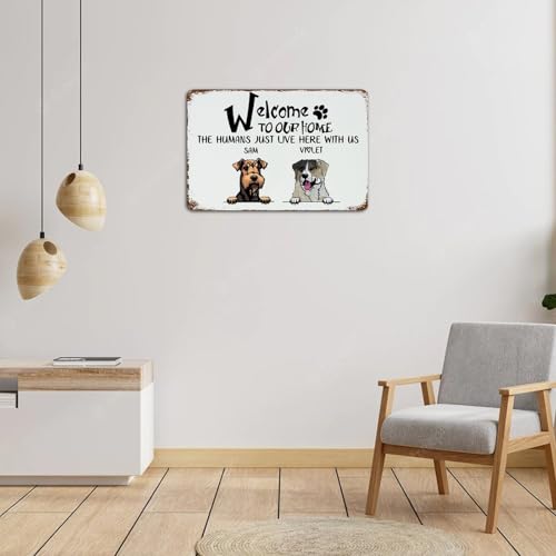 Plaque en métal rétro suspendue décorative avec nom de chien et chat
