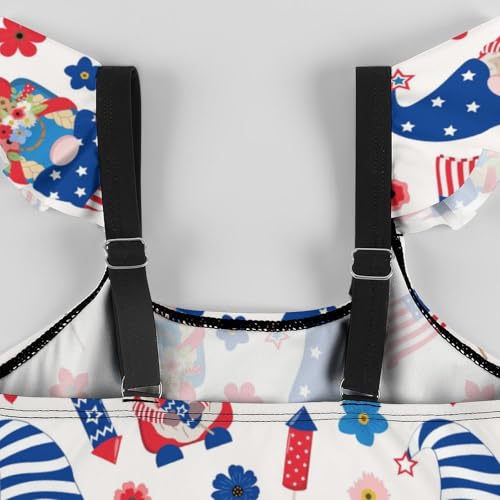 Image of Girls One Piece Swimsuit Cute Alpacas Hearts Stars Ruffles Swimwear Bathing Suits 3-12 Years