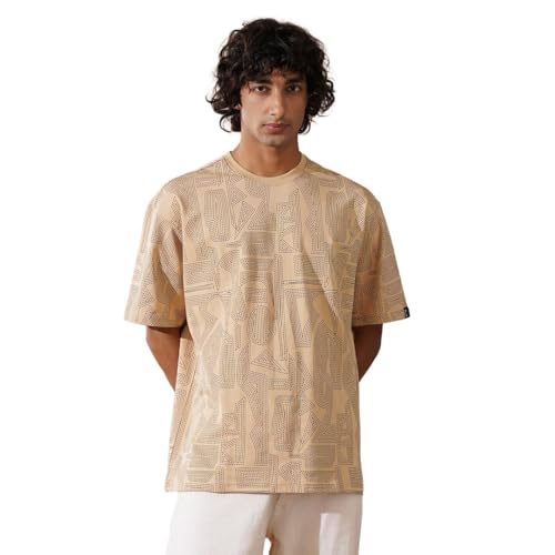Image of WROGN Men's 100% Cotton T-Shirt | Stitch All-Over Print | Oversized Fit