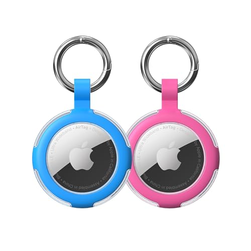 Compatível com porta-chaves AirTag, à prova d'água IPX8, capas AirTags de silicone com chaveiro, acessórios para localizadores de itens GPS da Apple (azul/rosa)