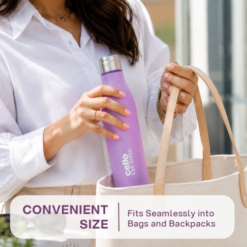 Image of CELLO Gem Stainless Steel Water Bottle for Daily Use 900 ml Violet | Easy to Carry & Clean, Rust Proof Leak Proof Freezer & Fridge Safe Single Wall Steel Water Bottle for School Kids, Travel & Office