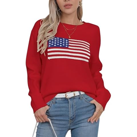 Drvitor Women's American Flag Casual Pullover Sweater Cover