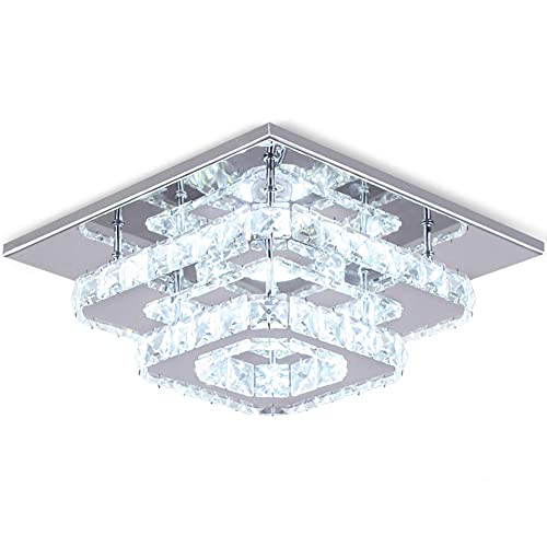 Générique Cristal LED Plafonnier Plafonnier Cristal Lampe En Acier Inoxydable K9 Moderne Encastré Luminaire Luminaire Carré Lustre Plafonnier pour Salle À Manger Salon Chambre (Blanc froid)