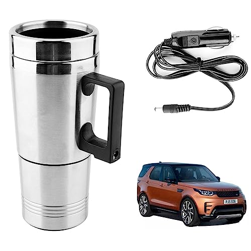 Image of Oshotto 12V Stainless Steel Car Heating Kettle /Mug, Travel Friendly electric Tea /Coffee maker Compatible with Land Rover Discovery (300ml) - Silver