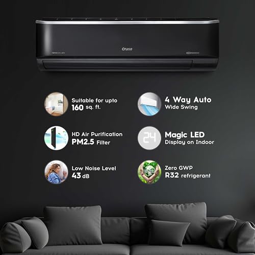 Image of Cruise Limited Edition 1.5 Ton 5 Star Inverter Split AC (100% Copper, Convertible 4-in-1, 4-Way Swing, PM 2.5 Filter, Anti-Rust Tech, Cools at 50C, 2025 Model, CWCVBJ-VP3F185BL, Piano Black)