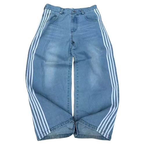 Baggy Jeans Men Vintage Striped Jeans Men Relaxed Fit Casual Streetwear for Skater Stripe Wide Leg Denim Pants Y2k