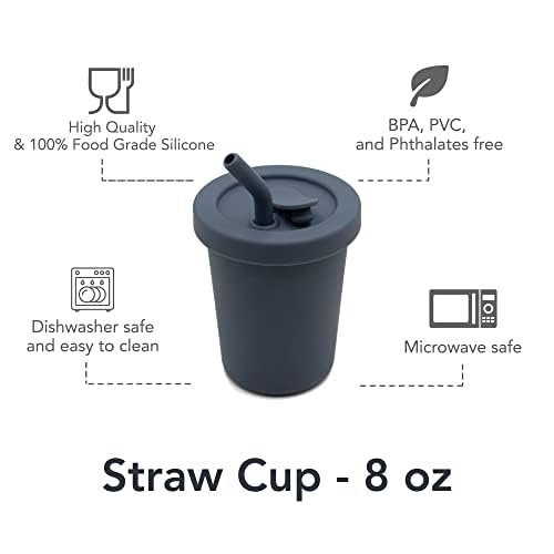 noüka Straw Cup | 2-Pack | 100% Food-Grade Silicone | Spill-Proof | Non-Slip & Soft | Dishwasher Friendly | Deep Moon/Soft Blush | Size 8 Oz