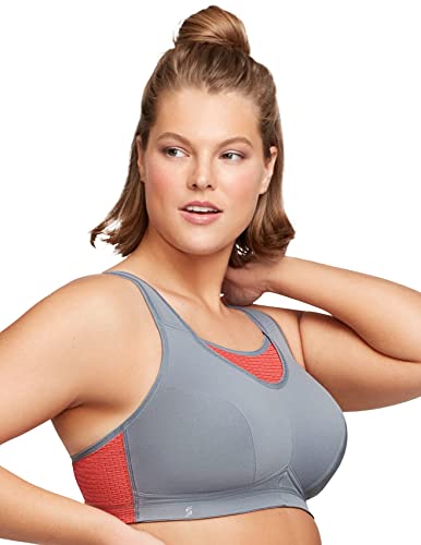 Full Figure Plus Size No-Bounce Camisole Elite Sports Bra Wirefree #1067 Gray/Coral #TOP3