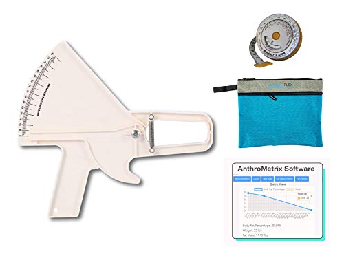 Slim Guide Skinfold Caliper AnthroFlex Kit with BMI Tape Measure, AnthroMetrix Software, Bag and Multilingual Instruction Manual - 1.0 mm Precision (White)