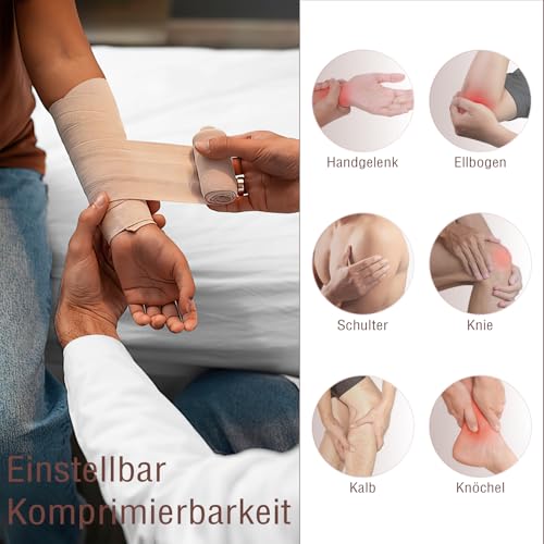 Deepton 9 Stück Elastische Binde, Fixierbinde mit 2 Clips, Medizinische Binden Verband, Elastische Bandage, Gedehnt Luftdurchlässig Wrap Kompressionsrolle für Handgelenke Knöchel Knie (5/7,5/10cm)