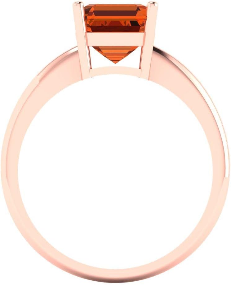 Clara Pucci 14K Solid Gold Ring for Women - 2 cttw Asscher Cut Simulated Ruby Rose Gold Solitaire Anniversary Bridal Ring