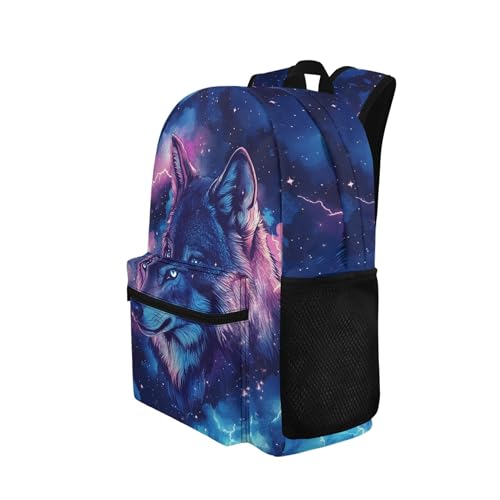 Bookbag for Boys 17 Inch Lightning Wolf Backpack for Elementary Student Lightweight Back To School Backpacks with Wide Comfy Shoulder Straps Front Pocket Purple2