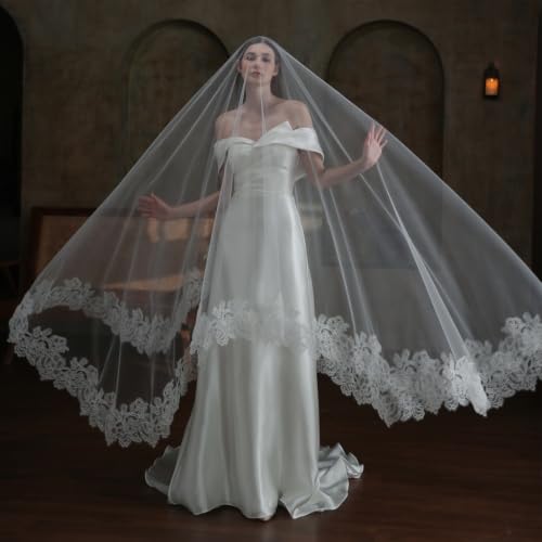 Velo de novia catedral con encaje de 300x200 cm para bodas y ceremonias 5