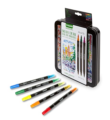 Crayola Brush & Detail Dual Tip Marker Set (32Ct), Adult Coloring Markers, Gifts For Teens & Adults #TOP1