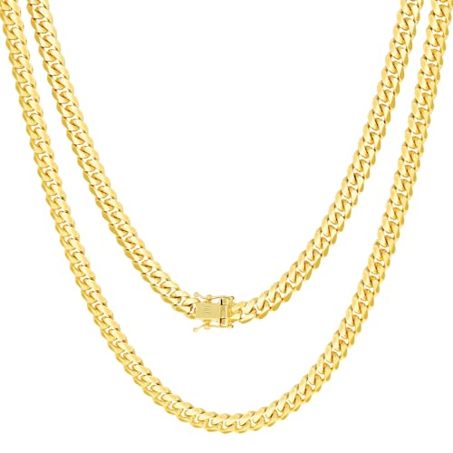 Nuragold 14k Real Yellow Gold Solid Miami Cuban Link 6mm Chain Necklace (18