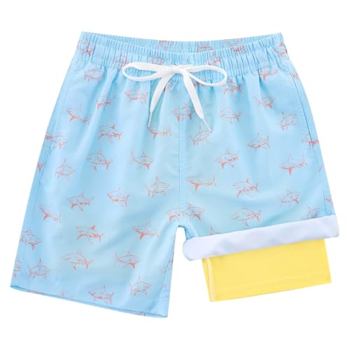 BFUSTYLE Boys Swim Trunks Size 7 Swim Short with Compression Liner Little Boys Bathing Suit Aqua Blue