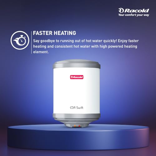 Image of Racold CDR Swift 6 Litre 3kW 5 Star BEE Rating Storage Water Heater | 33% Faster Heating than other 2kW Geysers | Titanium Coating on Tank | Rust-proof Body | Free Standard Installation & Pipes