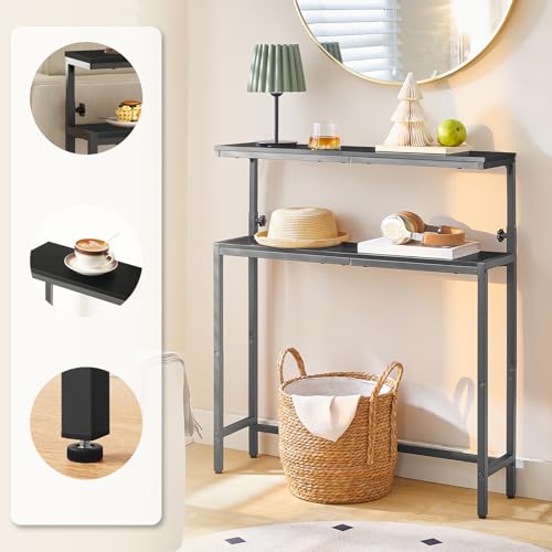 Image of HOOBRO Narrow Console Table with Adjustable Height (31.5 inch-39.3 inch), High Entryway Table, Skinny Behind Couch Table with 2 Tier Shelf, Sofa Table for Hallway, Livingroom, Black BB96XG01