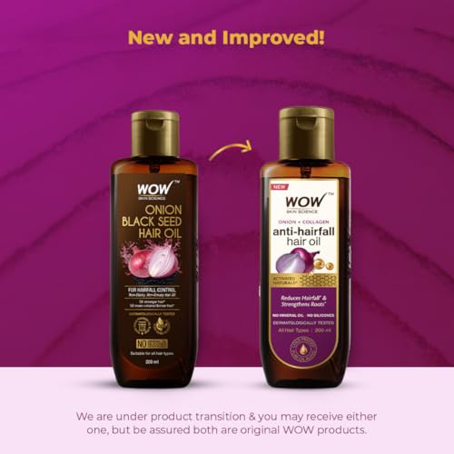 WOW Onion Black Seed Hair Oil - Controls Hair Fall - No Mineral Oil & Silicones - 200mL