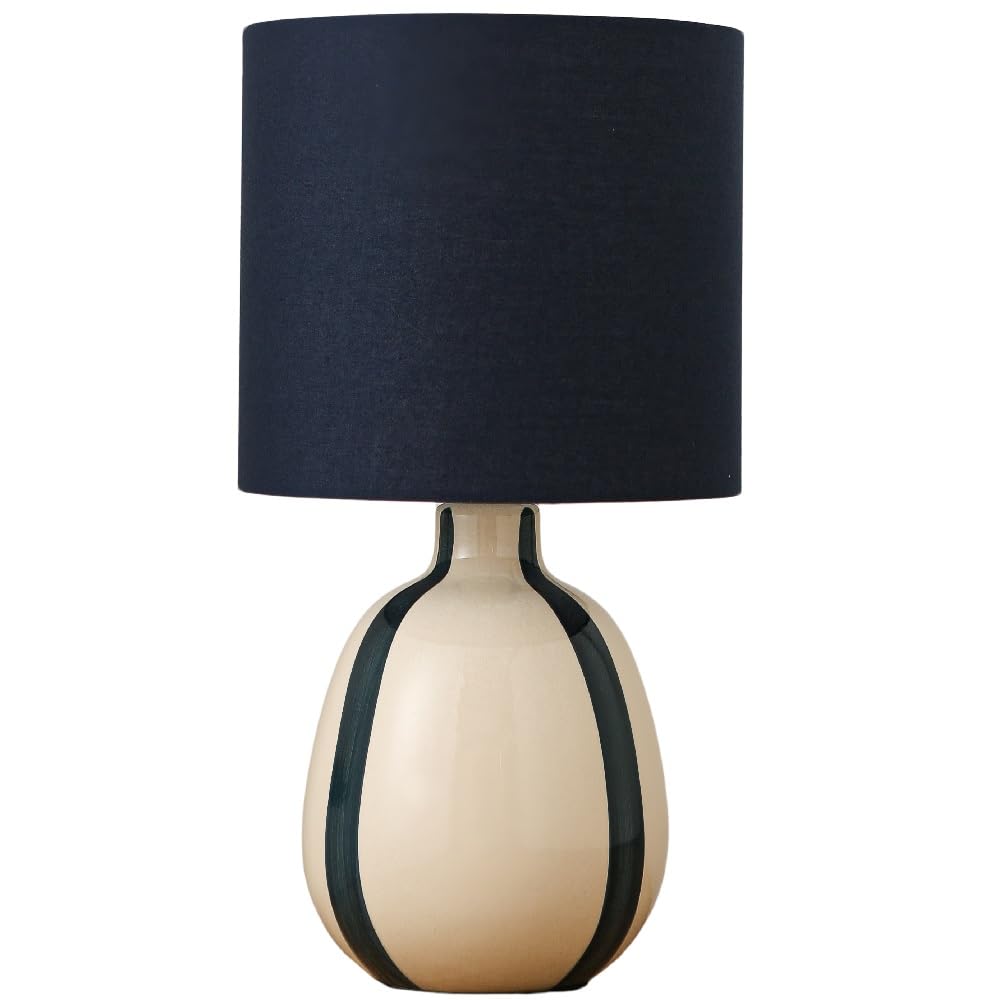 Britalia Blue Ceramic Table Lamp, Navy And Cream, Glossy Finish, Ses Bulb Base, 42Cm X 22Cm, 1.20Kg, Navy Drum Shade, In-Line Switch