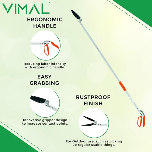 Image of Vimal Heavy-Duty 63-Inch Extra Long Reach Grabber - Industrial Strength Reacher Tool with Locking Jaw - Lightweight Aluminum Trash Picker and High-Shelf Mobility Aid for Home, Garden & Janitorial Use
