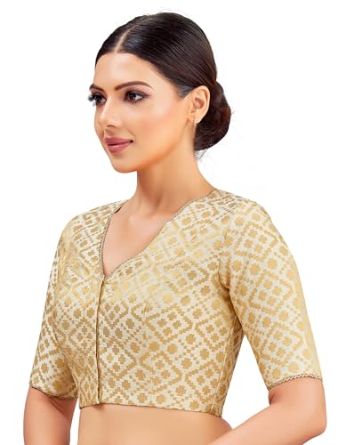 Image of Studio Shringaar Women's Readymade Brocade Elbow Length Sleeves Saree Blouse