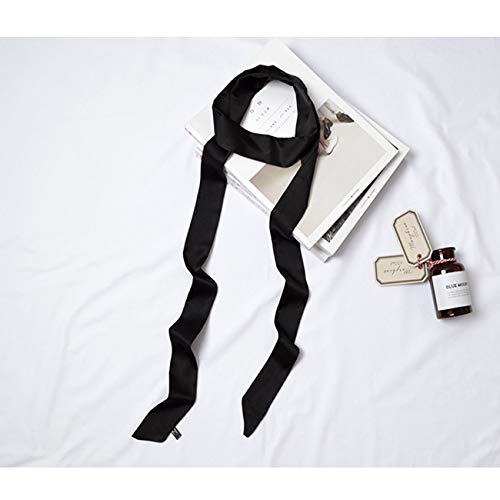 Ribbon Scarf for Women Long Skinny Satin Belt Sash Necktie Neck Scarf ZWJ01, Black, Free Size2