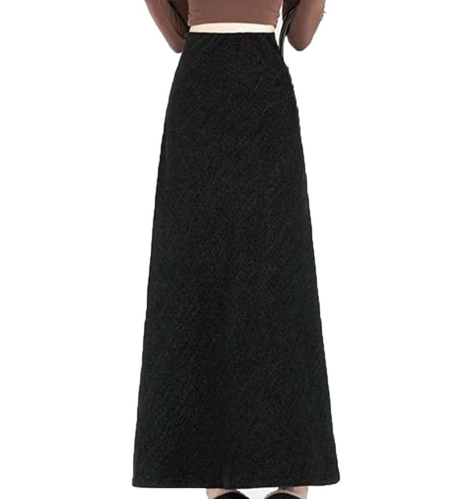 Women Winter High Waist Corduroy A-Line Skirt Vintage Woolen Loose Umbrella Long Skirt Casual Fashion Mid-Length Skirt