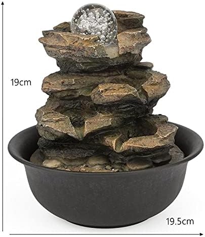 Cascading Resin-Rock Falls Tabletop Water Fountain with LED Geomantic Ball for Office Study Room Indoor Home Desk Decor (Color : 220V EU Plug)