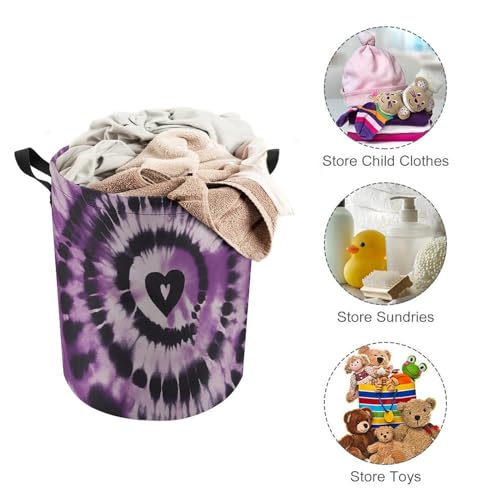 Panier à linge Tie-Dye violet pliable avec poignées pour vêtements - 4
