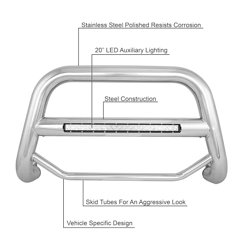 Image of Black Horse MAX Beacon Bull Bar No Skid Plate Stainless Steel Compatible with 2008-2022 Toyota Sequoia|2007-2021 Toyota Tundra-MAB-TOTUS