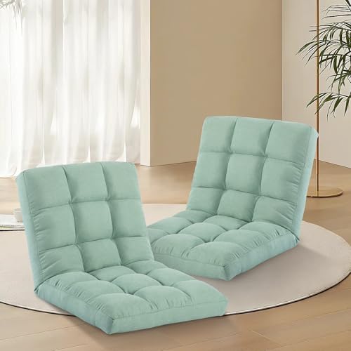 YI DANICA Floor Chair with Back Support Folding Chair with 6 Adjustable Position, Padded Sleeper Bed, Floor Gaming Chair, Meditation Chair, Gaming Floor Chairs for Adults, Set of 2