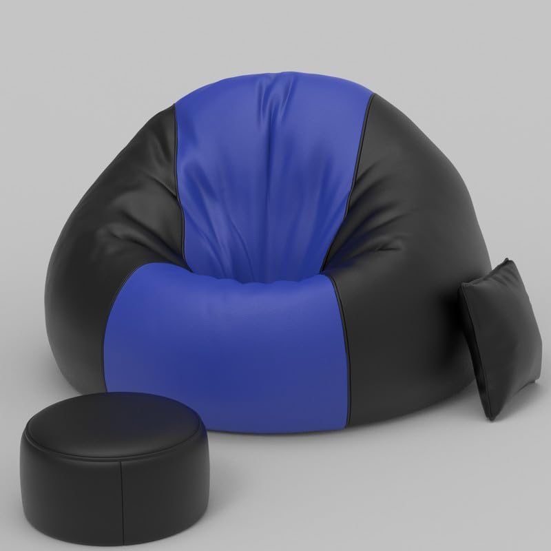 Image of Biggie Bean Bag Chair 6XL with Beans Filled-Duo Pop Sofa-Two Tone One Vibe-Crafted for Comfort-Styled for Elegance with Free Cushion & Footrest (Matching Color : Sofa, Azure Blue Black)