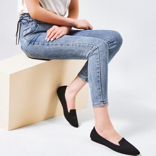 Image of Frank Mully Women's Casual Loafer Flats Slip On Loafer Shoes Comfortable Knit Flat Shoes Classics Pointy Toe Loafer Flats,for Work,Travel