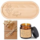 BBTO Set de Regalo para Mujer Vela de Vaso con Aroma a Jazmín Vela de Cera de Soja Bandeja de Madera con Grabado Regalo para Cumpleaños Navidad(Kleine Auszeit)