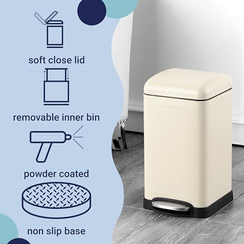 Image of happimess Betty Retro Mini 3.2 Gal Step Trash Can, Limestone Beige
