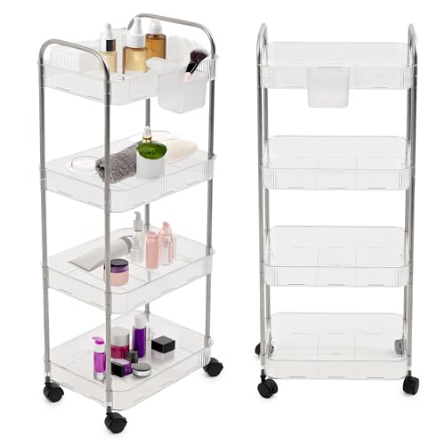 Recopilación de Carritos de baño para comprar online. 48 BREEZEE Carrito Almacenador de Acrílico con Rueditas 4 Niveles Altura Modificable Super Resistente de Gran Capacidad Incluye Canastas Carrito Desplazable Organizador Multifunción...