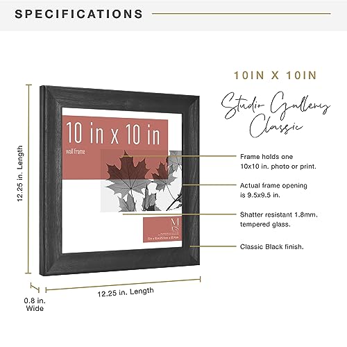 MCS Studio Gallery Classic 10x10 Picture Frame Black Woodgrain, Vertical & Horizontal Wall Hanging Large Picture Frame for Photos, Posters & Art Prints (1-Pack)