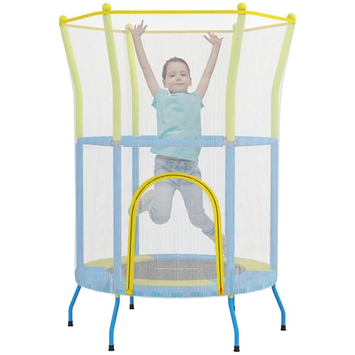 AIYAPLAY Cama Elástica Infantil Ø140x190 cm Trampolín para Niños de 3 6 Años con Red de Seguridad Barras Acolchadas Carga 45 kg para Interior Multicolor