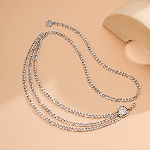 Multilayer Metal Waist Chain, Silver Chain, Cute Belt for Women, Adjustable Long Belt2