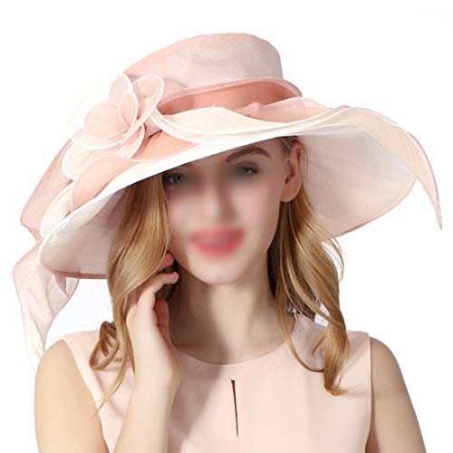 Fashion and Summer Red Gauze Hat with Big Hat Flowers Decorated Hat Styling (Color : Pink)
