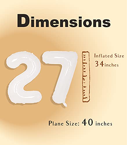 Image of SUWEN 40 Inch White Large 27 Balloon Numbers Big Foil Helium Number Balloons 0-9 Giant Jumbo Happy 27th Birthday Party Decorations for Men or Women Huge Mylar 72 Anniversary Party Supplies