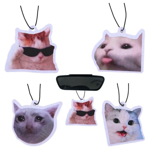 4 Pcs Hanging Car Air Freshener Cats Funny Car Air Freshener Cat Gifts Meme Novelty Gifts for Cat Lovers Funny Hanging Cars Accessories