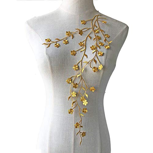 Leaves Lace Applique Floral Vines Lace Motif Embroidery Sewing Patches for Craft Projects 45cm (Gold)