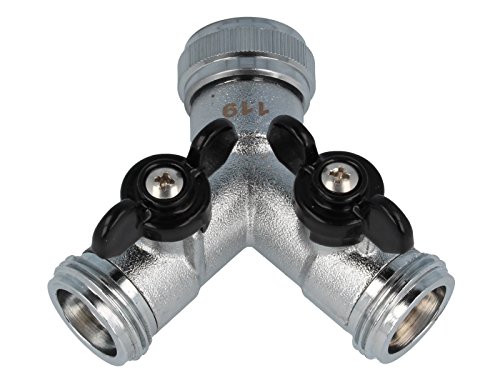 2-Wege Y-Verteiler mit Absperrhähnen für Zapfhähne und Ventile - verchromt
