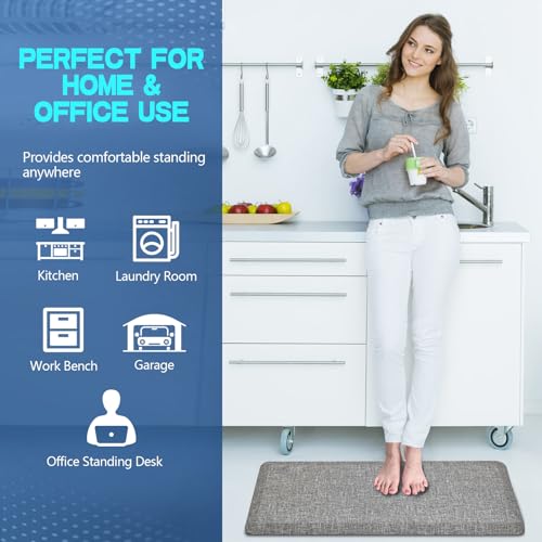 Image of Anti Slip 7 /8 inchs Anti Fatigue Kitchen Floor Mat, Ergonomic Comfort Standing Mat, Waterproof Kitchen Runner for Home, Kitchen, Office, Laundry, Garage (Light Gray, 17.3 inch x 39 inch -0.87 inch)